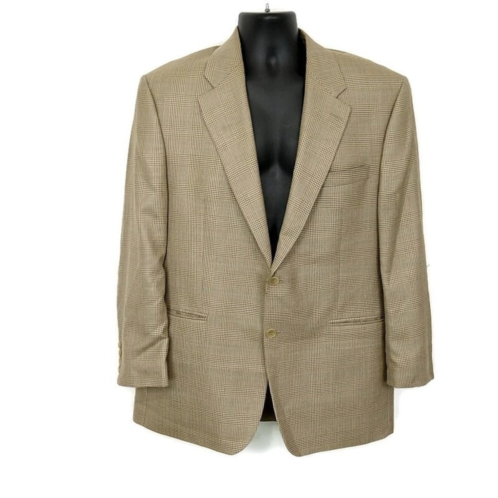 Chaps Ralph Lauren Blazer Mens 44R Tan Glen Plaid Silk Wool Sport Coat